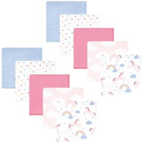 Hudson Baby Unisex Baby Flannel Cotton Washcloths, Unicorns Rainbows 10 Pack, One Size