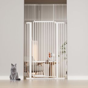 Extra Tall 72" Baby Gate with Cat Door- Dog gate for Doorway 30" and 41" Wide, Pressure Mounted Walk Through Swing Auto Close Safety Metal Pet Gate with Cat Puppy Kitten Door for Toddler Child Indoor