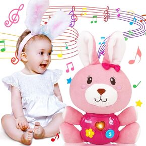 Baby Easter Gifts Baby Toys - Easter Bunny Stuffed Animal Infant Musical Toys 6-12 Months - Newborn Soft Plush Rabbit Toy Baby Easter Toys 0-6 Months - Easter Gifts for Girls Boys 0 3 6 9 12 18 Month