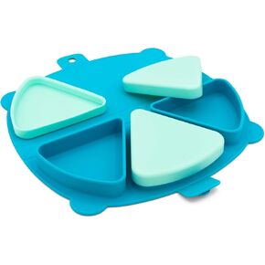 On-The-Go Snack Mat – Baby Silicone Travel Dining Placemat – Portable Silicone Toddler Plate – Reusable Snack Container with 3 Compartments and Lids for 6 Months + (Plum)