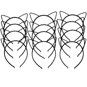 XIMA 12pcs Black Cat Ears Headband Cute ABS Plastic Girls Head Band for Children Accessories (Black-Cat Ear)