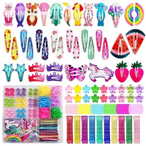 Baby Girl Hair Clips, EleMirsa 300PCS Cute Hair Clips for Baby Toddler, Colorful Barrettes Metal Snap Hair Clips for Girls, Mini Flower Hair Claw Clips, Colorful Hair Ties for Baby Girl Kids