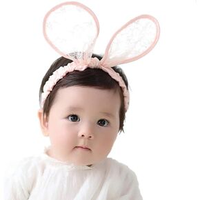 2-Pack Easter Bunny Headbands Rabbit Ears Lace Elastic Bow - Cute Stretch Hairbands for Baby Girls , Newborn,Toddler and Children (2 Colors)