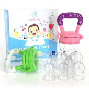 Gedebey Baby Food Feeder Pacifier - 3 Pack | 1 Fruit Teethers for Babies & 1 Silicone Bottle Spoon & 1 Silicoe Spoon | Baby Silicone Feeder Pacifier | Teething Feeder | Feeding Pacifier | Baby (Blue)