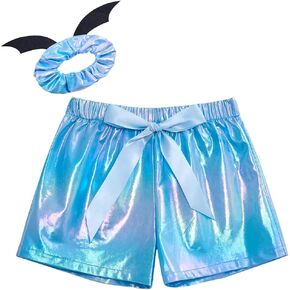 CHENBAO Baby Girls Shorts Metallic Pu Leather Shorts for Toddler Girls Short Pants Halloween Shorts with Bat Hair Ties