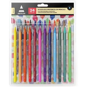 Arteza Woodless Watercolor Pencils, Set of 24 Drawing Pencils, Colored Pencils Set for Adults and Teens, Art Supplies for Blending and Layering