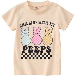Toddler Baby Boys Girls Easter Bunny T-Shirt Chillin with My Peeps Shirt Funny Rabbit Print Short Sleeve Tee Tops