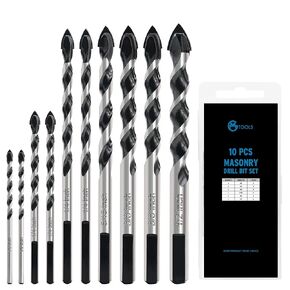 10pcs Masonry Drill Bits Set, 1/8 to 1/2" Concrete Drill Bit Set, Multi-Material Drill Bits for Brick, Tile, Cement, Ceramic, Glass, Plastic, Industrial Strength Carbide Tip with Storage Box