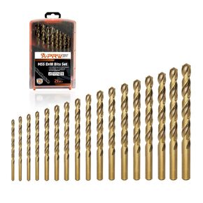 21pcs Drill Bit Set,M2 HSS,135 Degree Tip,Twist Jobber Length Drill Bits for Hardened Metal,Plastic,Cast Iron and Stainless Steel with Plastic Case 1/16"-3/8"