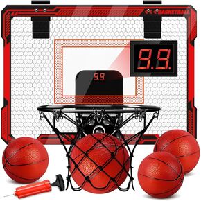 Indoor Basketball Hoop for Kids, Mini Basketball Hoop, Over The Door Basketball Hoop with Electronic Scoreboard, Basketball Toys Gifts for 5 6 7 8 9 10 11 12 Year Old Boys Girsl