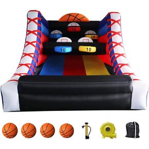 Inflatable Basketball Hoop Shot Inflatable Party Basketball Game | 10' L x 13' W x 10' H | with 5 Hoops, 4 Balls, Air Blower, Stakes for Birthday Parties, Lawn Games, School Events