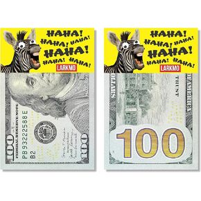 Larkmo The Pranking Zebra Funny $100 Gag, Realistic One Hundred Dollar Bill Joke Office Prank for Men, Women & Children, Great Practical Joke, Kit of 50 Pieces