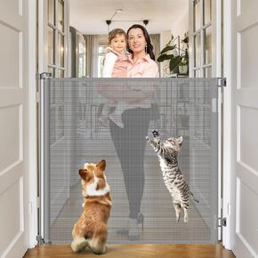 48 Inch Tall Cat Gate for Doorway, Extends to 55" Wide Retractable Dog Gate, Tall Gates for Dogs Indoor Extra Tall Baby Gate Cat Safety Gate - No Jumping Over, Tall Pet Gate Cat Gate for Hallway, Gray