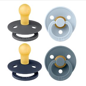 BIBS Colour Soother 4-Pack | BPA Free Dummy Pacifier | Round Nipple | Natural Rubber Latex | Made in Denmark | Size 0-6 Months | Deep Space Mix