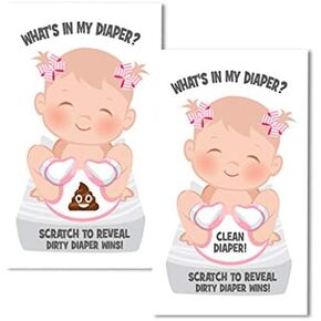 Girl What's In My Diaper Baby Shower Scratch Off Game | 24 Cards - 1 Winner | Baby Shower Games | Baby Shower Prizes | Door Prizes | Dirty Diaper Game
