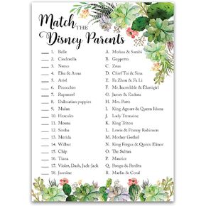 SUCCULENTS Baby Shower Game — DISNEY PARENT MATCH Baby Shower Game — Pack of 25 — Gender Neutral Baby Shower Game, GREENERY Baby Shower, Fun Match the Disney Parents Baby Shower Activity SKU G300-DPM