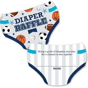 Big Dot of Happiness Go, Fight, Win - Sports - Diaper Shaped Raffle Ticket Inserts - Baby Shower Activities - Diaper Raffle Game - Set of 24