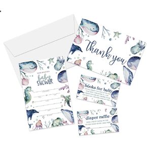 مجموعة دعوة استحمام الطفل، كتب للطفل، شكرًا لك، سحب الحفاضات، املأ بطاقات الدعوات، كل تصميم 25 بطاقة ومظروف (إجمالي 100 بطاقة) – (bb015-taozhuang) in Kuwait