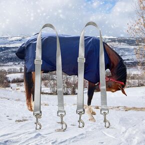 Horse Blanket Sheet Leg Straps， Adjustable Horse Leg Replacement Straps，with Metal Double Swivel Snaps, Adjustable Length from 24 to 42 Inch (Two Side Snaps)，Red 2 PCS