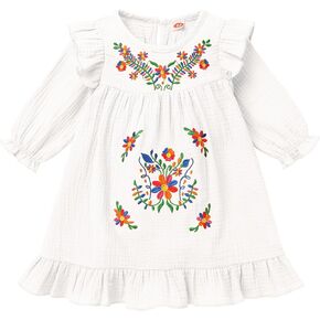Toddler Baby Girl Mexican Dress Long Sleeve Floral Embroidery Dress Cinco de Mayo Fiesta Birthday Party Dresses
