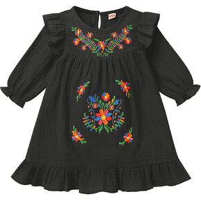 Toddler Baby Girl Mexican Dress Long Sleeve Floral Embroidery Dress Cinco de Mayo Fiesta Birthday Party Dresses in Kuwait