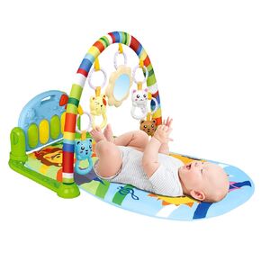 Baby Play Mat Baby Gym,Funny Play Piano Tummy Time Baby Activity Mat with 5 Infant Sensory Baby Toys & 2 Guitar Rattles, Boy & Girl Gifts for Newborn Baby 0 to 3 6 12 Months (Blue)