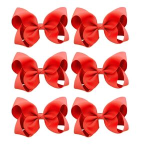 6 PCS 6" Red Hair Bows for Girls Alligator Clips Grosgrain Ribbon Girls Bows Solid Color Hair Accessories Toddler Bows for Girls Kids(Red)