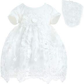 Infant Baby Girl Baptism Dress White Cotton Flower Tutu Dress for Christening Birthday Wedding Party