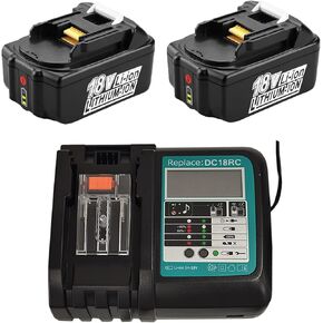 The Power Shop Replacement Charger with 2 Batteries 5.0 Ah 18V Compatible with Makita 18V Battery BL1860B BL1860 BL1850 BL1845 BL1840B BL1840 BL1835 BL1830B BL1830 DC18RA DC18RC