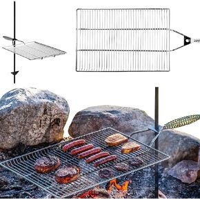 Stromberg Carlson Stake & Grill, Camping Grill, Open Fire Cooking Equipment, Fire Pit Accessories, Campfire Grill Grate, 15"x22" w/ 36" Long Stake