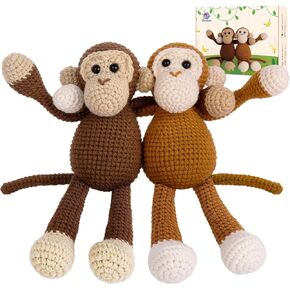 Crochetta Crochet Kit for Beginners, Crochet Kits with Step-by-Step Video Tutorials, Learn to Crochet Animal Kit for Adults Kids, DIY Craft Knitting Supplies, Monkey Amigurumi Gift(40%+ Yarn)