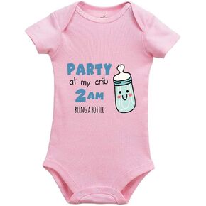 Party at My Crib 2AM Bring A Bottle Print Onesie Baby Universal Short Sleeve Pajamas