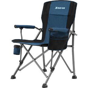 XGEAR Camping Chair Hard Arm High Back Lawn Chair Heavy Duty with Cup Holder, for Camp, Fishing, Hiking, Outdoor, Carry Bag Included (Blue 2chairs)