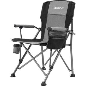 XGEAR Camping Chair Hard Arm High Back Lawn Chair Heavy Duty with Cup Holder, for Camp, Fishing, Hiking, Outdoor, Carry Bag Included (Blue 2chairs)