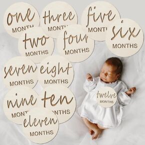 12pcs Wooden Baby Monthly Milestone Cards,Pregnancy and Baby Growth Monthly Milestone Wood Discs,Milestone for Baby Boy,Months Signs Milestone for Baby Girl,Fathers Day Gift,Animal Pattern