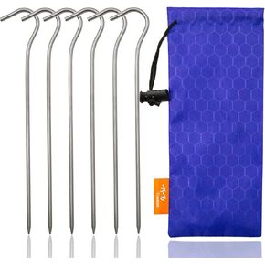 TITO Titanium Shepherd's Hook Tent Stakes Tent pegs Nail pegs Dia 3.0mm and Length 165mm only 6.1G.(Pack of 6) (Silver)