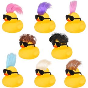 ألعاب حمام البط المطاطي مع شعر مستعار ونظارات شمسية وردية، 12 قطعة من البط المطاطي الصغير اللطيف والمضحك ألعاب حوض الاستحمام لهدايا أعياد الميلاد في الصيف وعطلة السباحة وحفلات البط البحرية (نمط عشوائي) in Kuwait