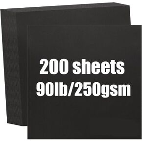 200 Sheets Black Cardstock 11.8x11.8" Scrapbook Paper 90lb/250 gsm Thick Paper Heavy Cardstock 11.8 Inch Card Stock Paper for DIY Cards, Paper Crafting, Drawing, Invitations, Menus, Wedding