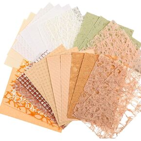 32Pcs Scrapbook Paper Textured Handmade Paper Sheets Vintage Junk Journaling Supplies Craft Kits Mesh Fabric Mix Neutral Decorative Scrap Paper for Card Making, Embossed, DIY Junk Journals