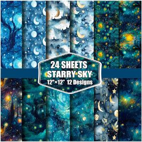 Galaxy Pattern Scrapbook Paper 12x12,30x30cm Starry Sky Specialty Paper Scrapbooking Cardstock Paper Pack,Junk Journal Craft Paper,Designer Paper Pads,Decoupage Card Making Supplies