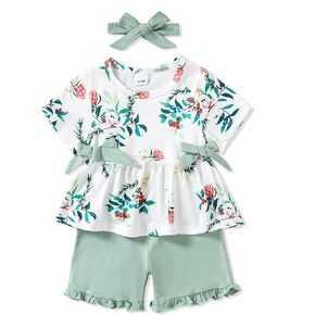 YALLET Toddler Baby Girl Clothes Summer Outfits Set, Short Sleeve T-Shirt+Casual Shorts+Headband 3Pcs Infant Girl Clothing