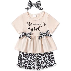 YALLET Toddler Baby Girl Clothes Summer Outfits Set, Short Sleeve T-Shirt+Casual Shorts+Headband 3Pcs Infant Girl Clothing in Kuwait