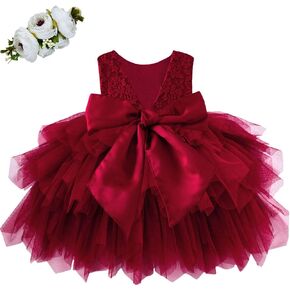 فستان توتو للفتيات الصغيرات من Cilucu فستان بناتي الزهور والرضع بوتيك كبير على شكل حرف V من الخلف وحزام فيونكة in Kuwait