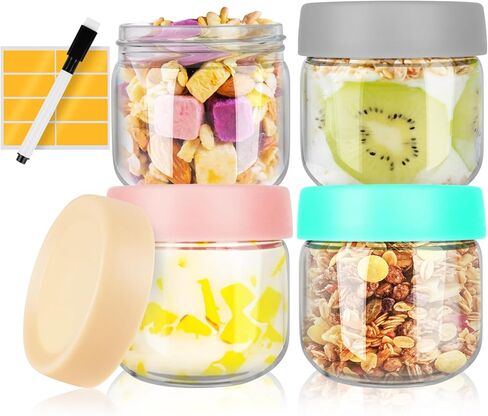 عبوة من 4 عبوات زجاجية لأغذية الأطفال من GoldArea، برطمانات تخزين أغذية الأطفال بأغطية سعة 8 أونصة، برطمانات زجاجية لأغذية الأطفال، حليب الثدي، حاويات صغيرة للثلاجة والفريزر والميكروويف الآمن. in Kuwait