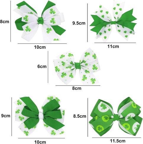5 Pcs St.Patrick's Day Hair Bows Clips with Alligator Hairpins Shamrock Hair Bows Clips Green Shamrock Clover Hair Pins Handmade Grosgrain Ribbon Bows St Patrick Day Hair Accessories for Kids Babies in Saudi Arabia