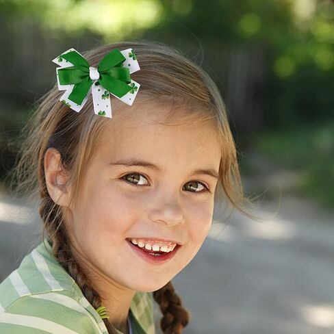 5 Pcs St.Patrick's Day Hair Bows Clips with Alligator Hairpins Shamrock Hair Bows Clips Green Shamrock Clover Hair Pins Handmade Grosgrain Ribbon Bows St Patrick Day Hair Accessories for Kids Babies in Saudi Arabia