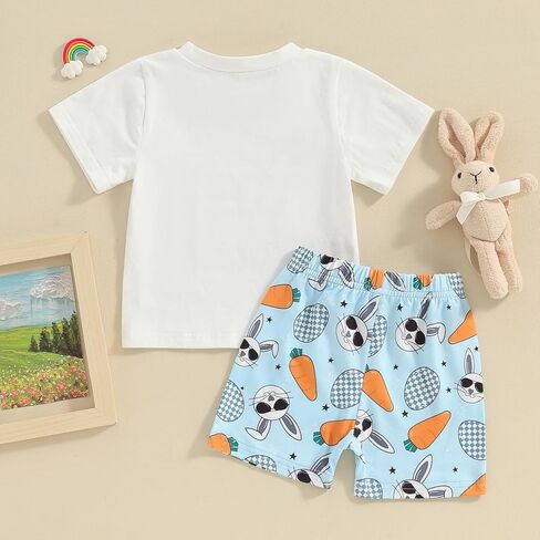 JLKGICF Toddler Baby Boy Easter Outfits Short Sleeve Tops + Bunny Egg Print Shorts Set Infant Summer Clothes in Kuwait
