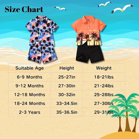 HIHA Toddler Baby Boy Hawaiian Outfit Short Sleeve Button Down Shirts Shorts Set in Kuwait