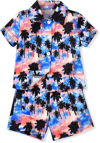 HIHA Toddler Baby Boy Hawaiian Outfit Short Sleeve Button Down Shirts Shorts Set in Kuwait