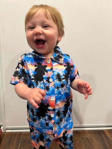 HIHA Toddler Baby Boy Hawaiian Outfit Short Sleeve Button Down Shirts Shorts Set in Kuwait